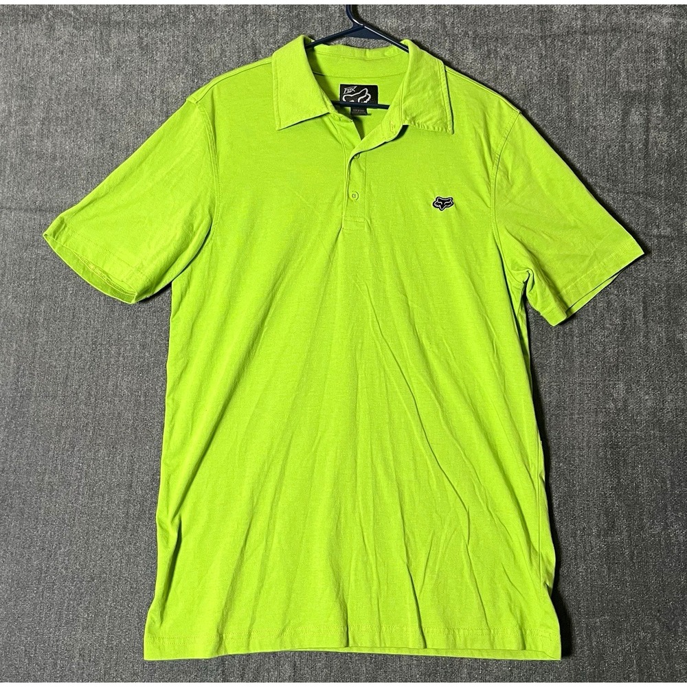 Fox Slim Fit Polo Shirt Mens L Green Short Sleeve Collared Solid Knit
